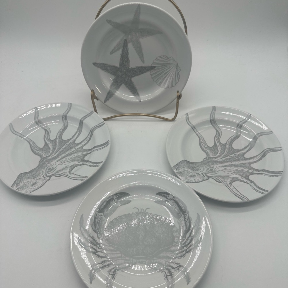 222 Fifth Coastal Life White & Silver Porcelain Plates